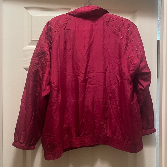 NWT Vintage EVR 80s 90s 100% Silk Windbreaker SweatSuit Red Quilted Studded Sz L - Picture 10 of 14